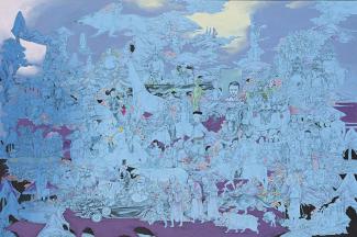Baatarzorig Batjargal, Nomads, 2014. Synthetic polymer paint on canvas, 100 x 150cm. Purchased 2015. Queensland Art Gallery | Gallery of Modern Art Foundation Grant. Collection Queensland Art Gallery