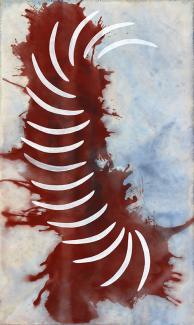 Judy Watson, memory bones, 2007. Pigment on canvas, 211 x 127cm. The James C Sourris Collection, Brisbane. Courtesy the artist and Milani Gallery, Brisbane. 