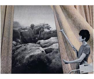 Martha Rosler, Cleaning the Drapes, from the series House beautiful: bringing the war home, 1967-72. Photomontage. © Courtesy of the artist and Mitchell-Innes & Nash, New York. 