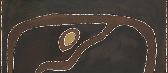 Rover Joolama Thomas, Kukatja/Wangkajunga people, c1926-1988, Djundugal (Rainbow Serpent) Dreaming place, 1986