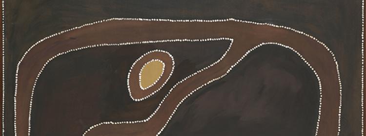 Rover Joolama Thomas, Kukatja/Wangkajunga people, c1926-1988, Djundugal (Rainbow Serpent) Dreaming place, 1986