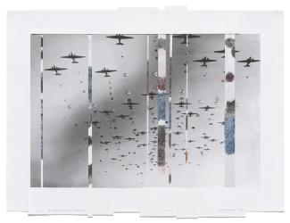 Ardennes Uncovered: Airborne, 2015. One photograph and seven drawings, 56.5 x 72cm; Installation view, Museum Dhondt-Dhaenens, Belgium. Courtesy the artist.