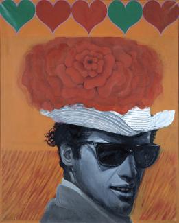 Pauline Boty, With Love to Jean Paul Belmondo, 1962. Oil on canvas, 101.6 x 152.08cms. Collection Nadia Fakhoury, Paris.