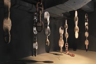 Chains – The Unbearable Lightness of Being – Nature Series No.79, 2003. Polyurethane colophony, iron powder, silk, dimensions variable, 13 pieces. Courtesy Shanghart Gallery, Shanghai.