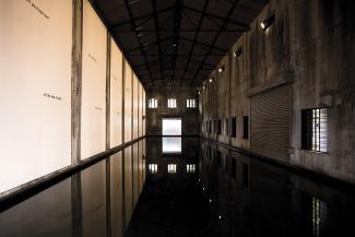 Raúl Zurita, The Sea of Pain, 2016. Immersive installation with text and seawater. Aspinwall House, Kochi-Muziris Biennale 2016. 