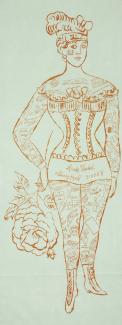 Tattooed Woman Holding Rose, c1955. Offset lithography on onion skin paper, 73.7 x 27.9cm.