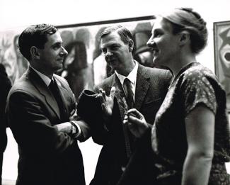 Charles Blackman, Arthur Boyd and Mrs Blackman at the Recent Australian Painting exhibition private view, Whitechapel Gallery, 1961
