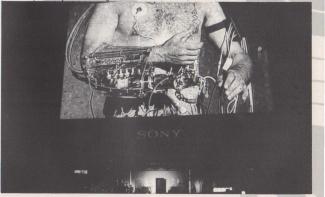 Stelarc, Amplified Body/Enhanced Image, Science Expo, Tsukuba 1985. Photograph: Takatoshi Shinoda.