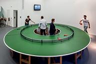 Lee Wen, Ping-Pong Go Round, 2014. Installation view, The Roving Eye, ARTER, 2014. Photograph Murat German. 
